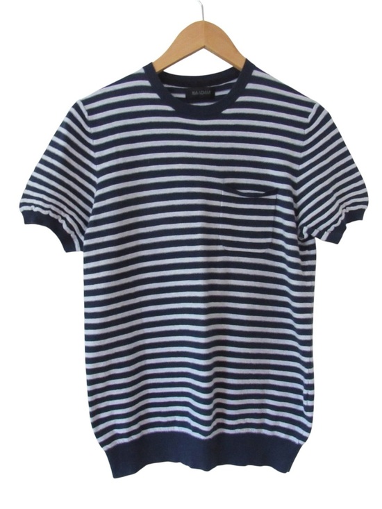 NAADAM Sweaters - Naadam Short Sleeve Knit Top Sweater Small Blue White Striped Crewneck Classic